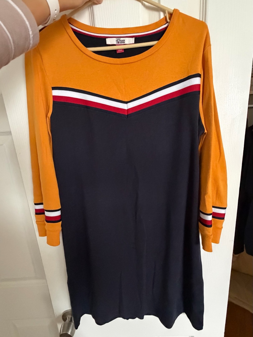 Tommy Hilfiger Mustard & Navy Chevron Stripe Long Sleeve Dress